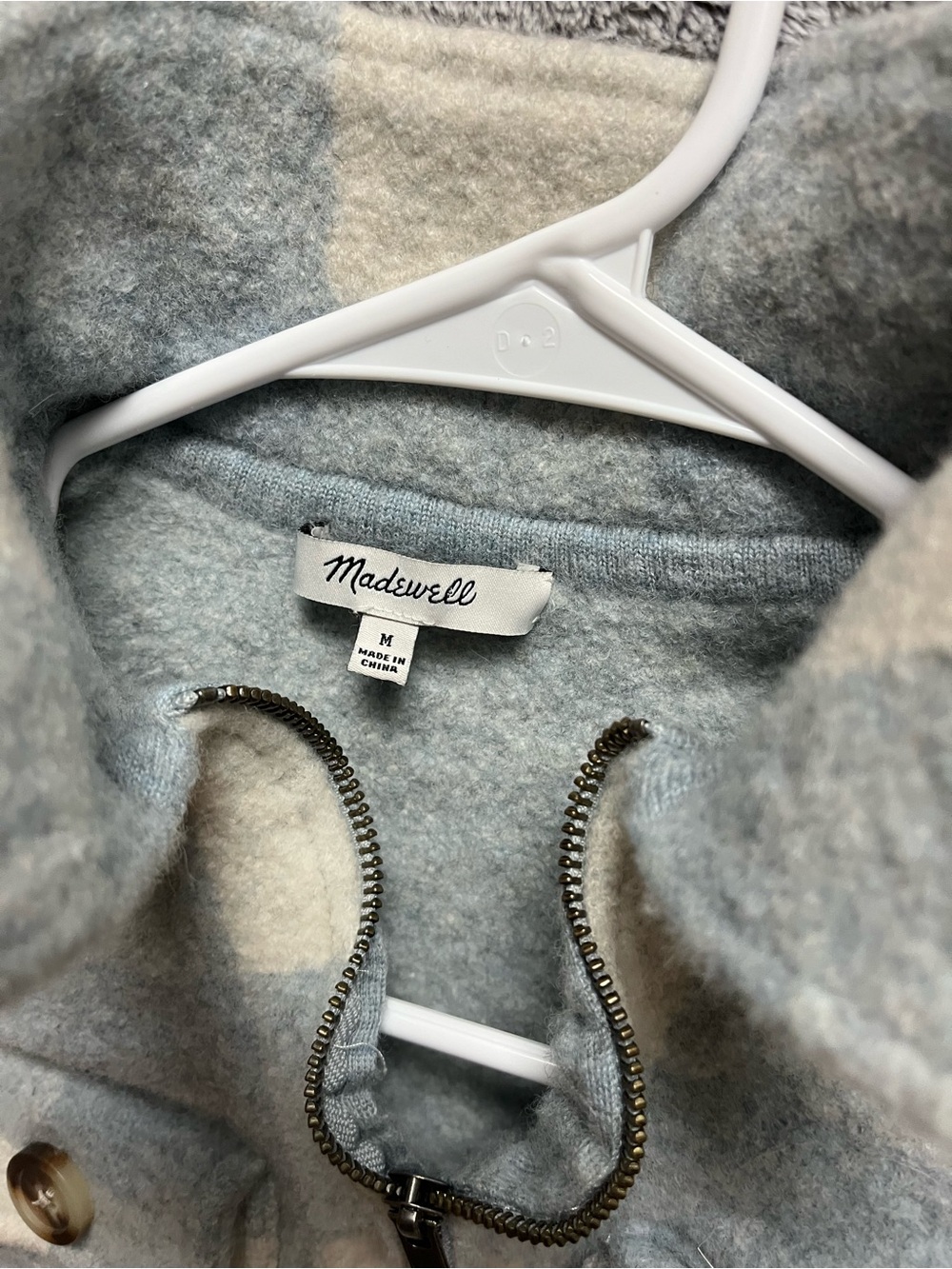 Madewell Kids M Plaid Half-Zip Pullover Cream light blue/grey 100% merlino wool - Picture 3 of 8